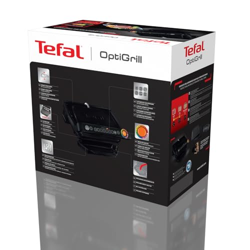 Tefal OptiGrill Contact Grill, 6 Programmes, Cooking Level Display, Removable Plates, Manual Mode, Electric Grill, Stainless Steel, GC705D16