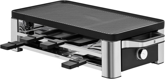 WMF Lono Raclette grill with pans and sliders, raclette 8 people, 1500 W, matt stainless steel