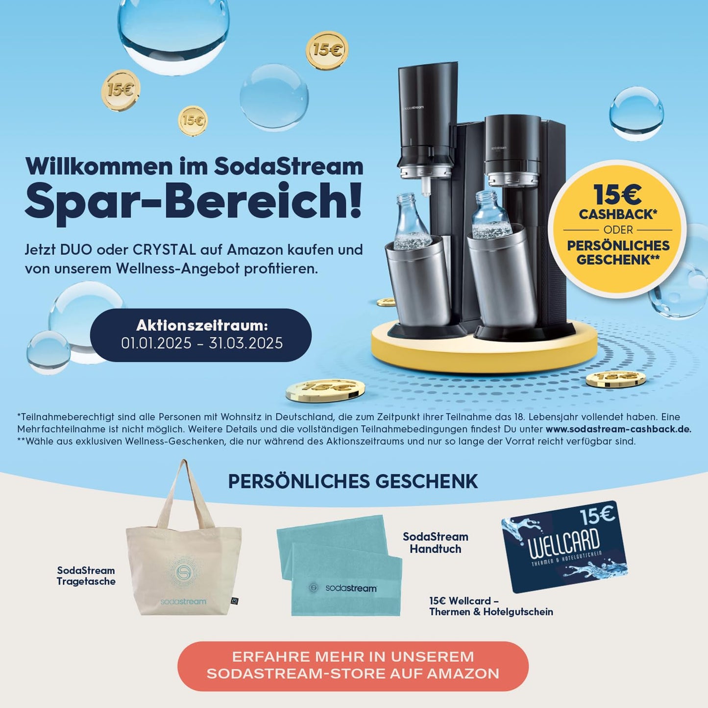 SodaStream Crystal 3.0 Wassersprudler mit 1x Quick-Connect CO2-Zylinder und 2X Glaskaraffen, Silber, Schwarz, Titan, 45 cm