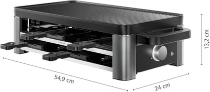 WMF Lono Raclette grill with pans and sliders, raclette 8 people, 1500 W, matt stainless steel