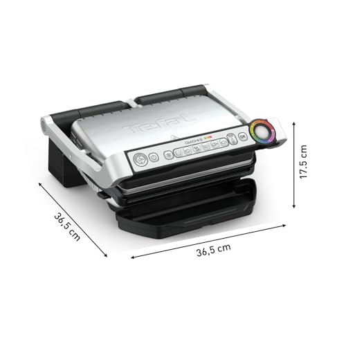 Tefal OptiGrill Contact Grill, 6 Programmes, Cooking Level Display, Removable Plates, Manual Mode, Electric Grill, Stainless Steel, GC705D16