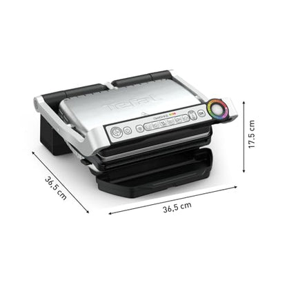 Tefal OptiGrill Contact Grill, 6 Programmes, Cooking Level Display, Removable Plates, Manual Mode, Electric Grill, Stainless Steel, GC705D16