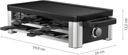 WMF Lono Raclette grill with pans and sliders, raclette 8 people, 1500 W, matt stainless steel