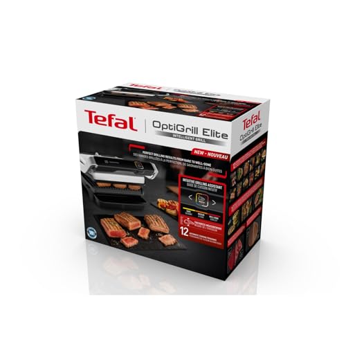 Tefal OptiGrill Contact Grill, 6 Programmes, Cooking Level Display, Removable Plates, Manual Mode, Electric Grill, Stainless Steel, GC705D16