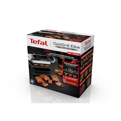 Tefal OptiGrill Contact Grill, 6 Programmes, Cooking Level Display, Removable Plates, Manual Mode, Electric Grill, Stainless Steel, GC705D16