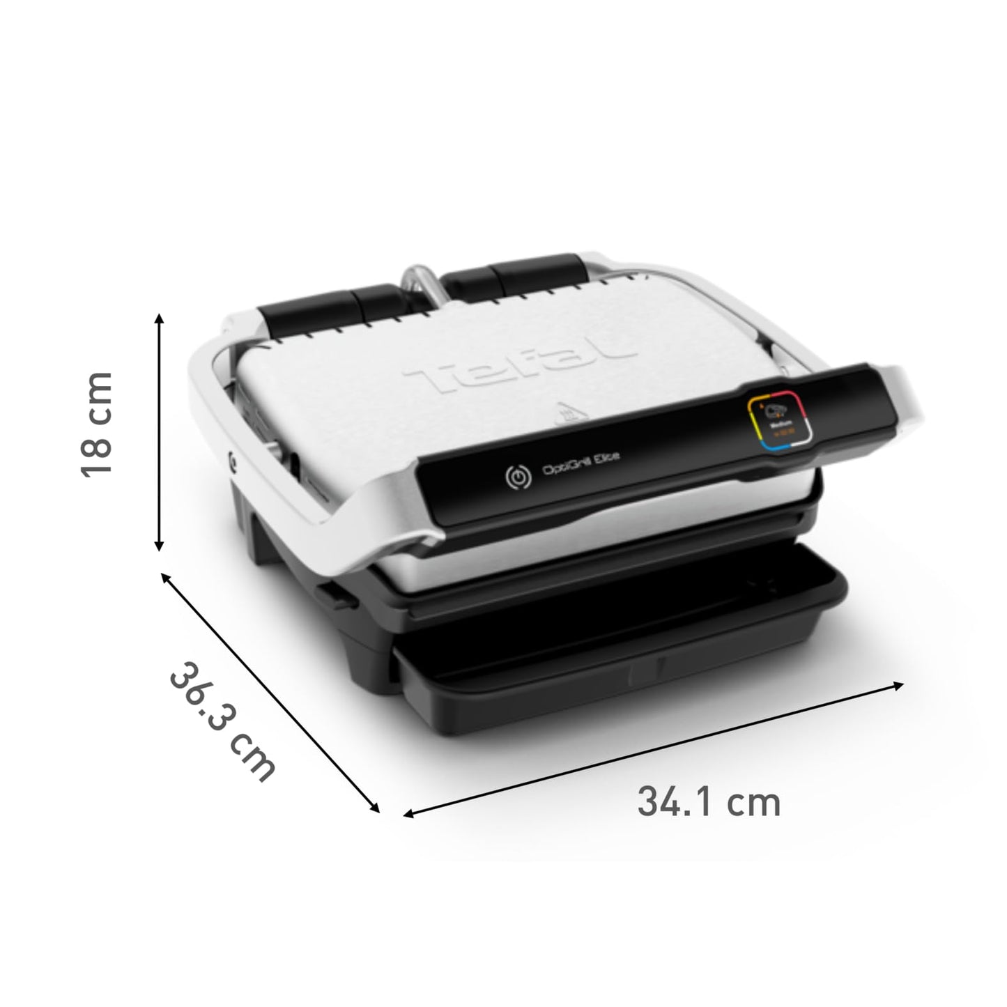 Tefal OptiGrill Contact Grill, 6 Programmes, Cooking Level Display, Removable Plates, Manual Mode, Electric Grill, Stainless Steel, GC705D16
