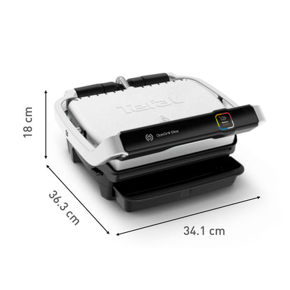 Tefal OptiGrill Contact Grill, 6 Programmes, Cooking Level Display, Removable Plates, Manual Mode, Electric Grill, Stainless Steel, GC705D16