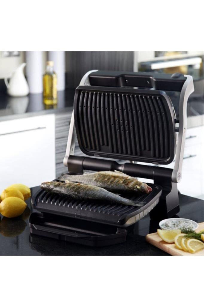 Tefal OptiGrill Contact Grill, 6 Programmes, Cooking Level Display, Removable Plates, Manual Mode, Electric Grill, Stainless Steel, GC705D16