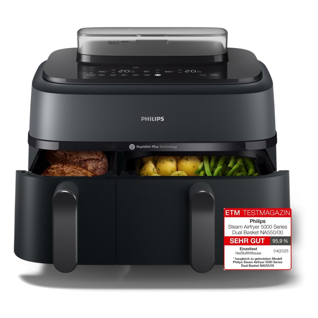 Philips Dual Basket Airfryer 9L – 2 Zones, Sync Function & RapidAir Plus