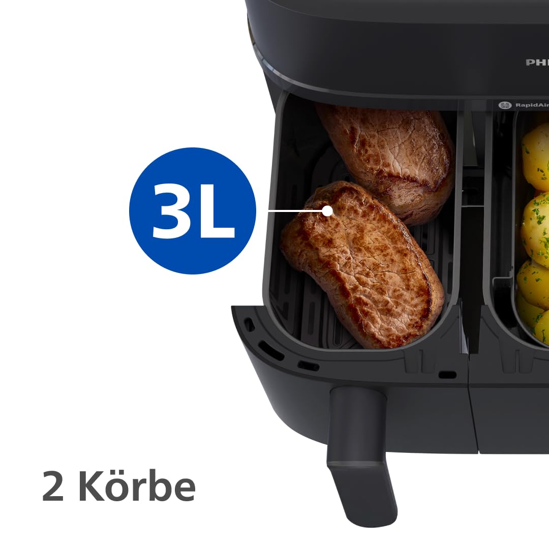 Philips Dual Basket Airfryer 9L – 2 Zones, Sync Function & RapidAir Plus