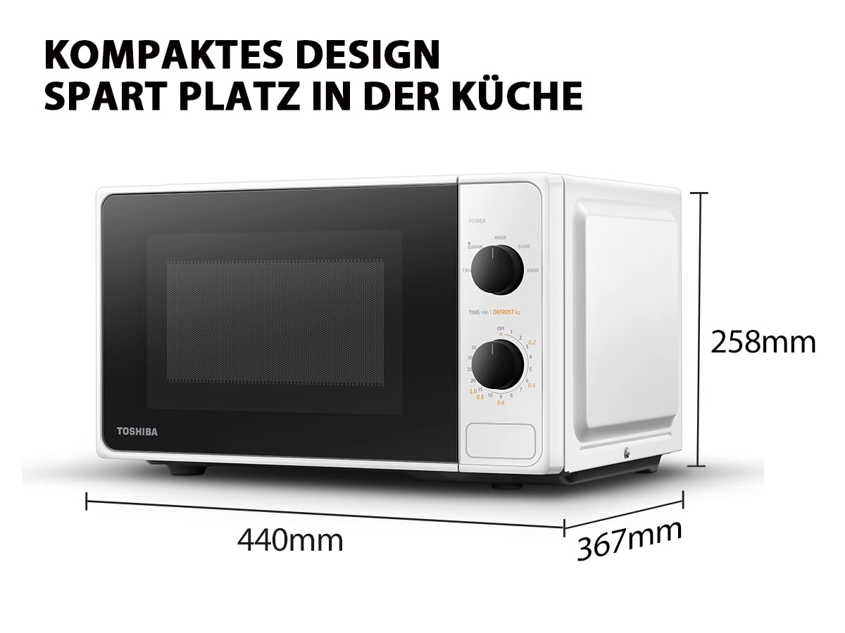 Toshiba MW2-MM20PF(BK) Microwave, Solo Microwave 20 l, 800 W, 5 Power Levels with Practical Defrost Function, LED Lighting in Interior, Black