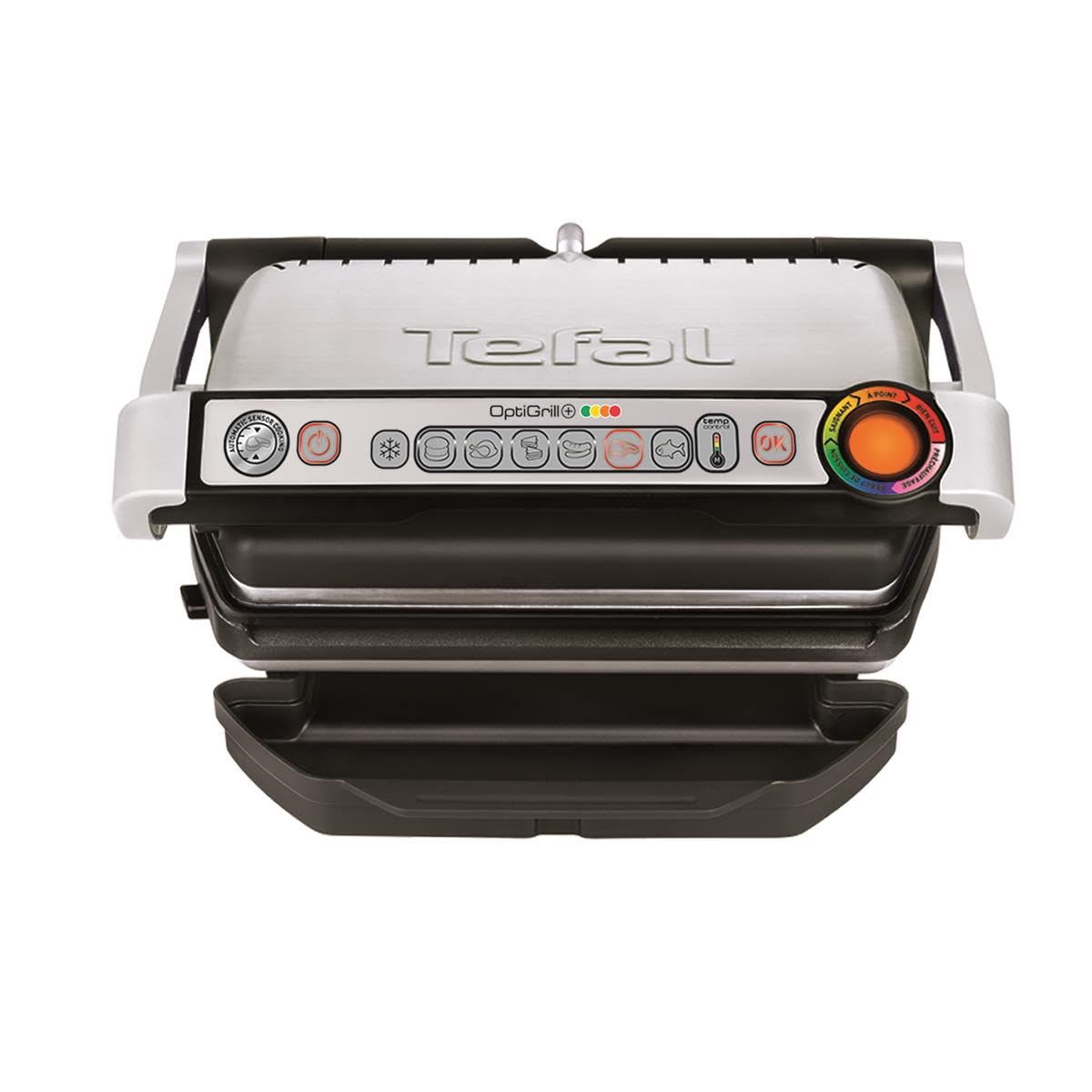 Tefal OptiGrill Contact Grill, 6 Programmes, Cooking Level Display, Removable Plates, Manual Mode, Electric Grill, Stainless Steel, GC705D16
