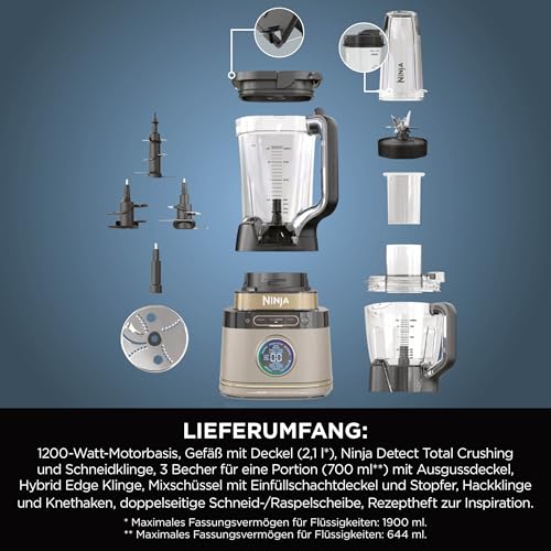 Ninja 3-in-1 Detect Processor & Blender – 1200W, Cups, Jug & Dough Tool