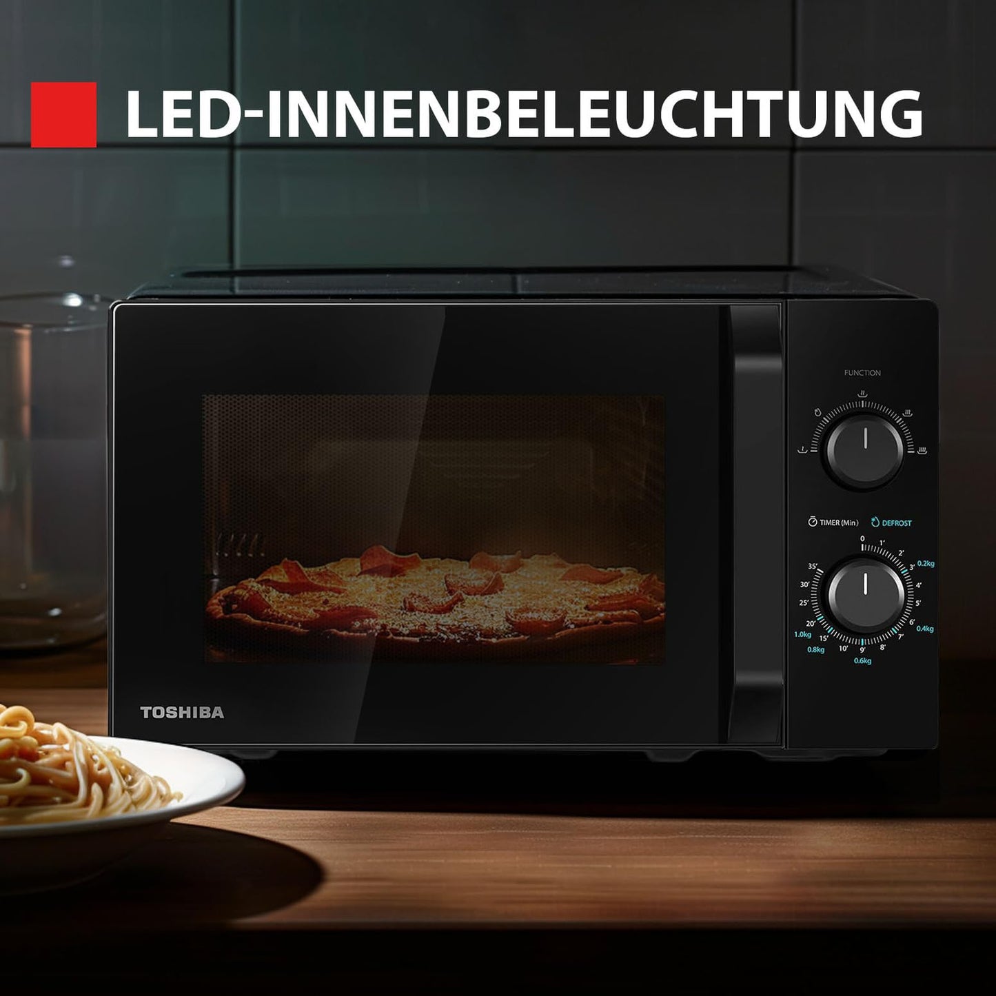 Toshiba MW2-MM20PF(BK) Microwave, Solo Microwave 20 l, 800 W, 5 Power Levels with Practical Defrost Function, LED Lighting in Interior, Black