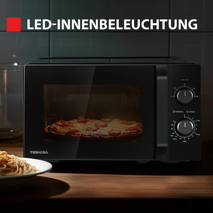 Toshiba MW2-MM20PF(BK) Microwave, Solo Microwave 20 l, 800 W, 5 Power Levels with Practical Defrost Function, LED Lighting in Interior, Black