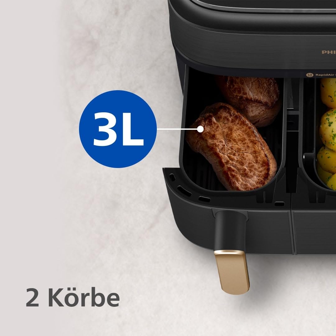 Philips Dual Basket Airfryer 9L – 2 Zones, Sync Function & RapidAir Plus