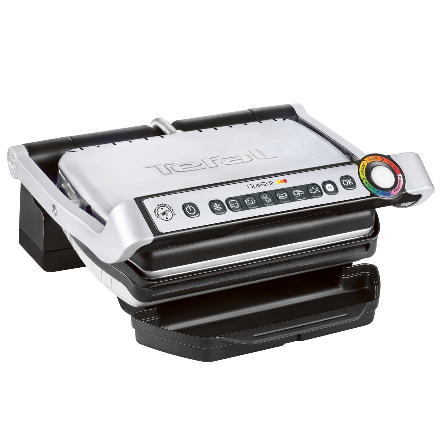Tefal OptiGrill Contact Grill, 6 Programmes, Cooking Level Display, Removable Plates, Manual Mode, Electric Grill, Stainless Steel, GC705D16