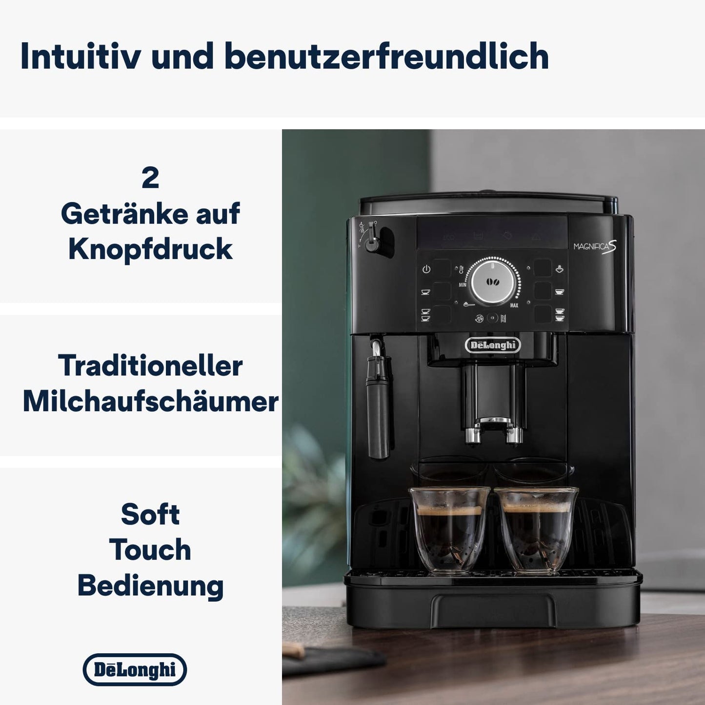 De'Longhi Magnifica Start – Manual Steam Wand, 13-Step Grinder & Soft Touch