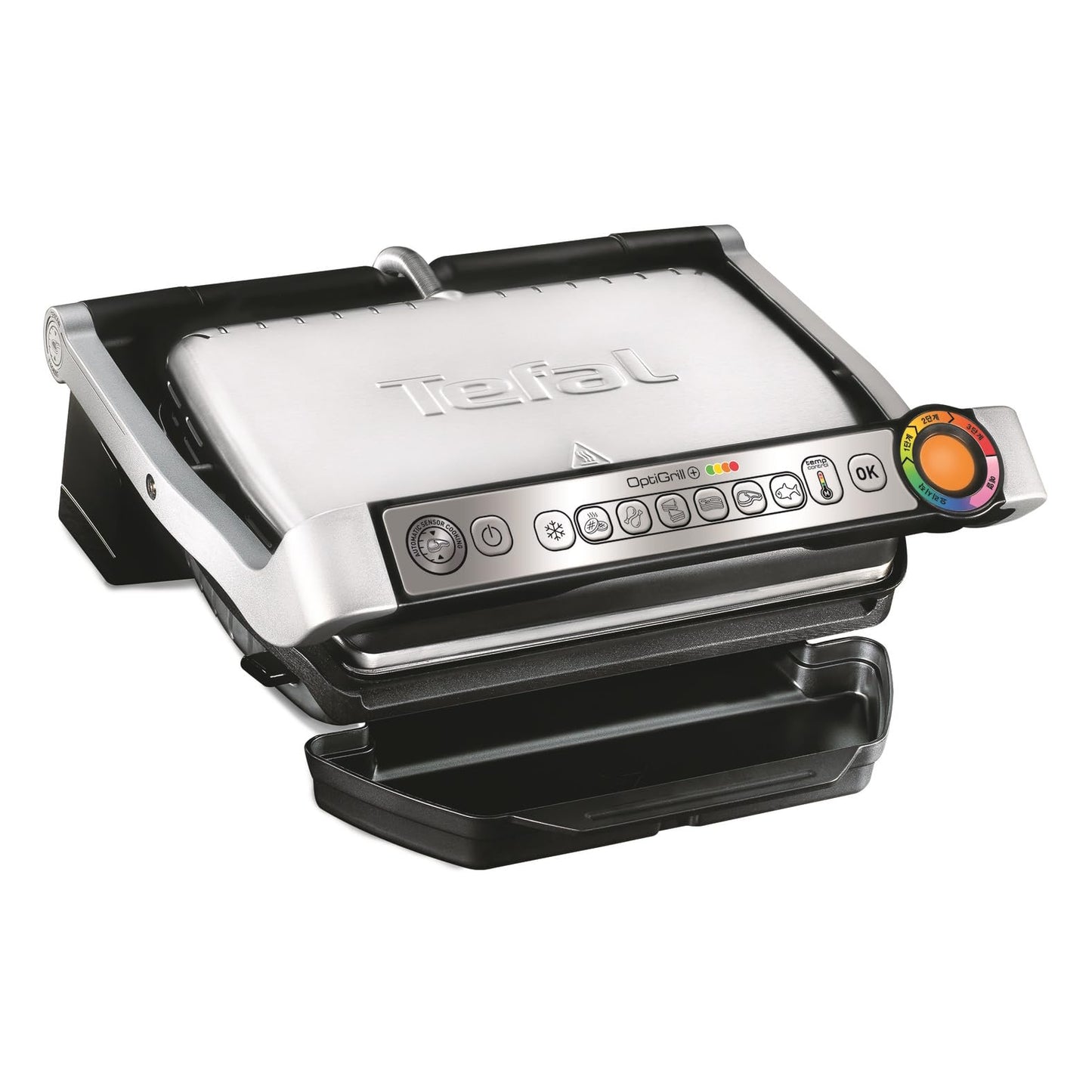 Tefal OptiGrill Contact Grill, 6 Programmes, Cooking Level Display, Removable Plates, Manual Mode, Electric Grill, Stainless Steel, GC705D16