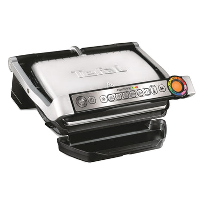 Tefal OptiGrill Contact Grill, 6 Programmes, Cooking Level Display, Removable Plates, Manual Mode, Electric Grill, Stainless Steel, GC705D16