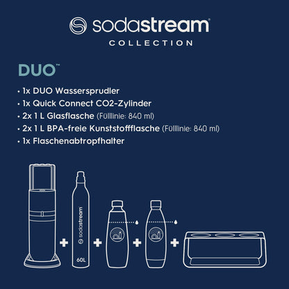 SodaStream Duo Titanium Starter Kit – Includes 2 Glass & 2 Plastic Bottles + Cylinder