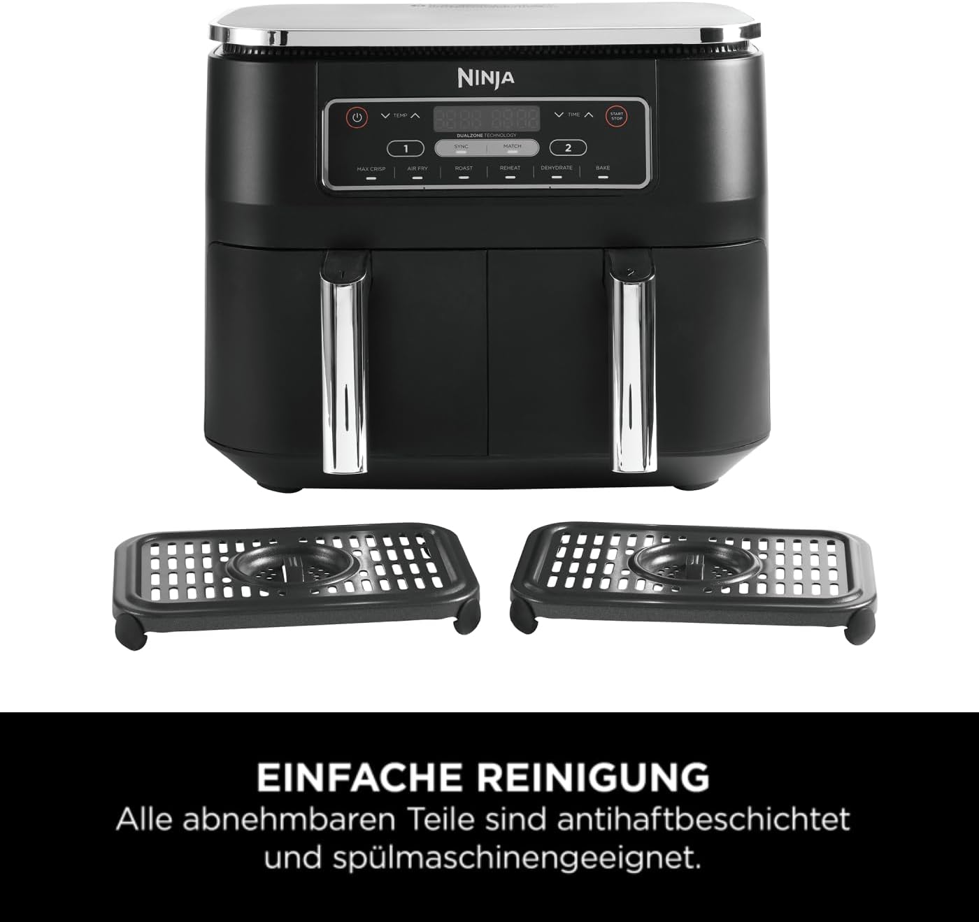 Ninja [AF300EU] 2 Large Frying Compartments, 6 Functions, 2470 W, 2 Independent Garzones, 7.6 Litres, 65% Save Energy Costs