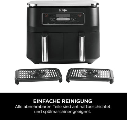Ninja [AF300EU] 2 Large Frying Compartments, 6 Functions, 2470 W, 2 Independent Garzones, 7.6 Litres, 65% Save Energy Costs
