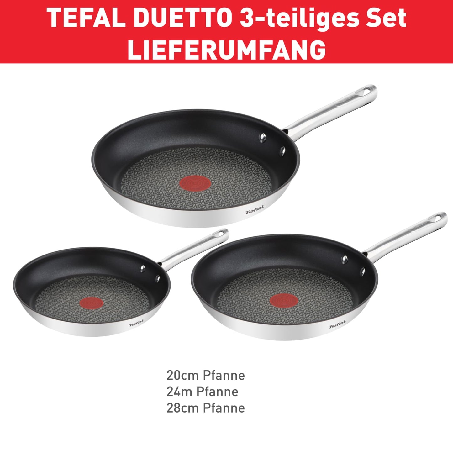 Tefal Duetto A704S3 Pan Set with Thermo-Signal & Induction (3-Pack)