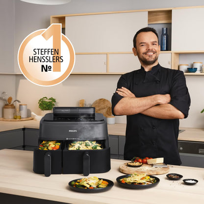 Philips Dual Basket Airfryer 9L – 2 Zones, Sync Function & RapidAir Plus