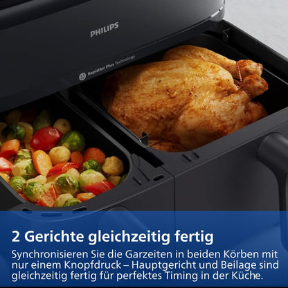 Philips Dual Basket Airfryer 9L – 2 Zones, Sync Function & RapidAir Plus