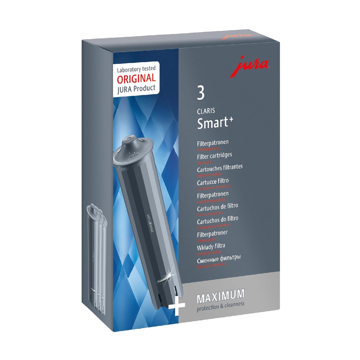 JURA Original - Claris Smart+ Filter Cartridge with Automatic Filter Detection - TÜV-Certified Hygiene - Pack of 3 - 24233