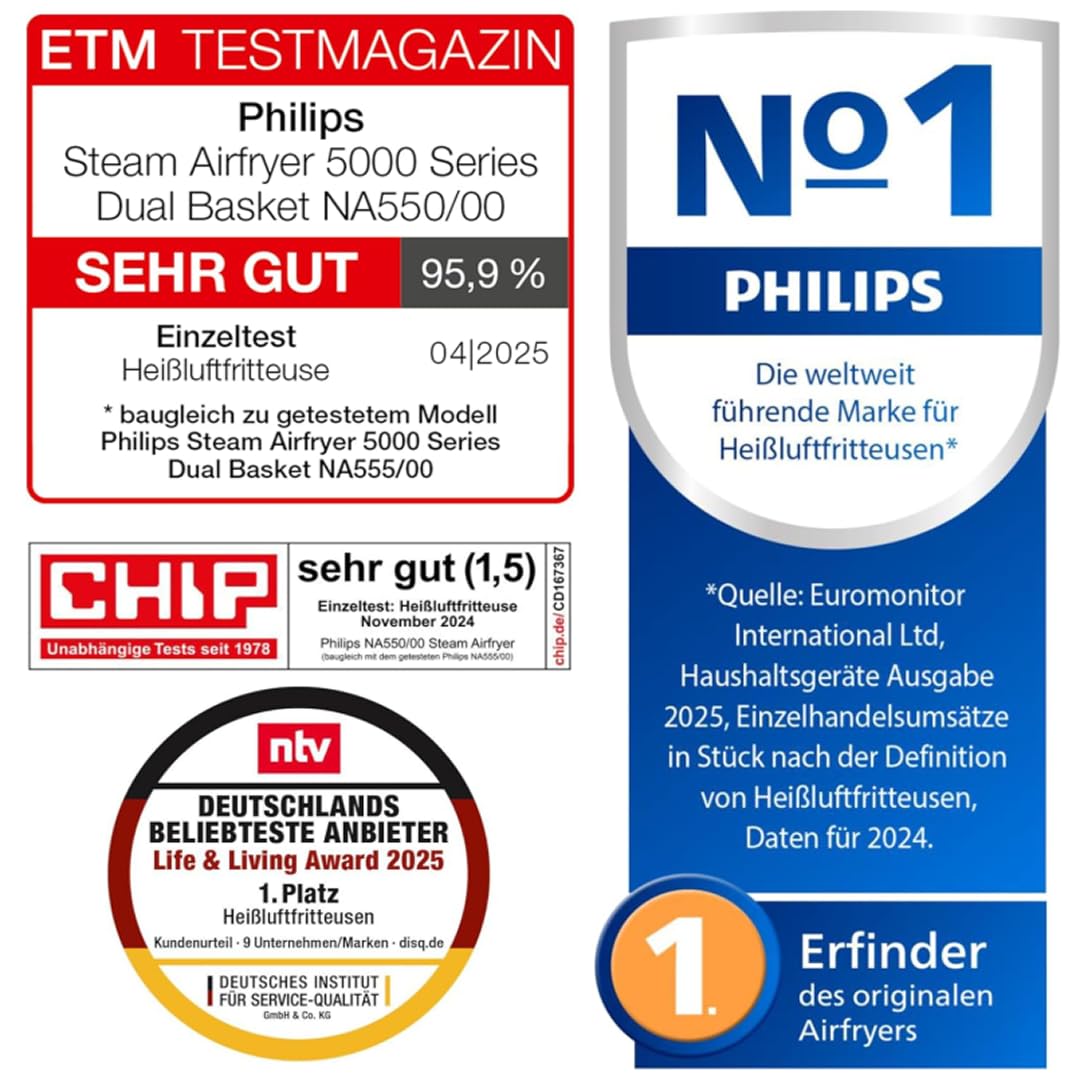 Philips Dual Basket Airfryer 9L – 2 Zones, Sync Function & RapidAir Plus