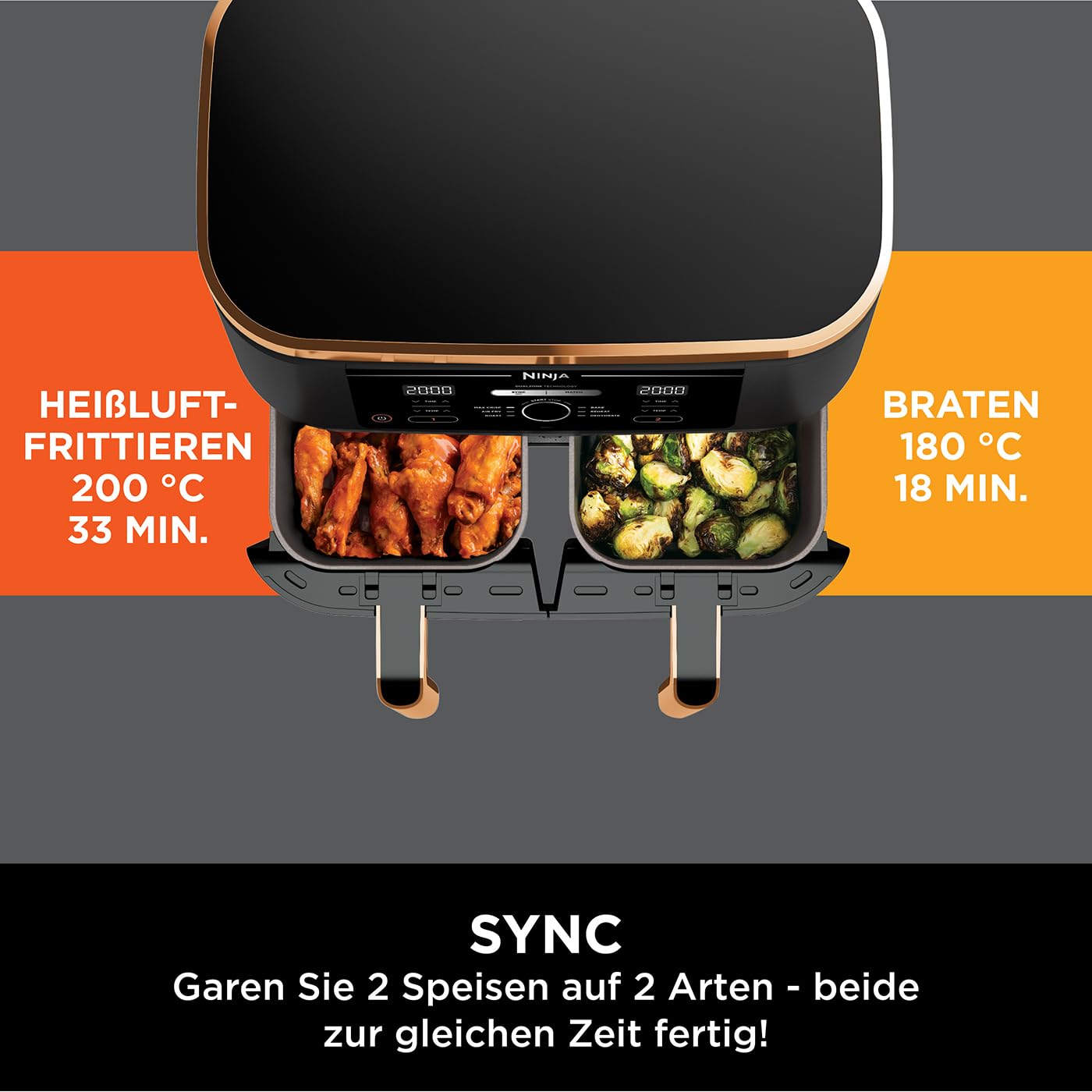 Ninja Foodi FlexDrawer – 10.4L MegaZone with Removable Divider (Copper)