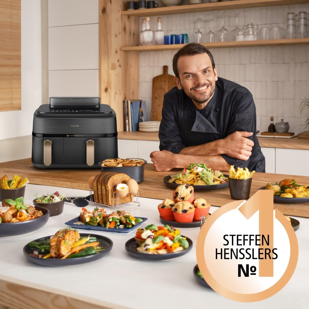 Philips Dual Basket Airfryer 9L – 2 Zones, Sync Function & RapidAir Plus