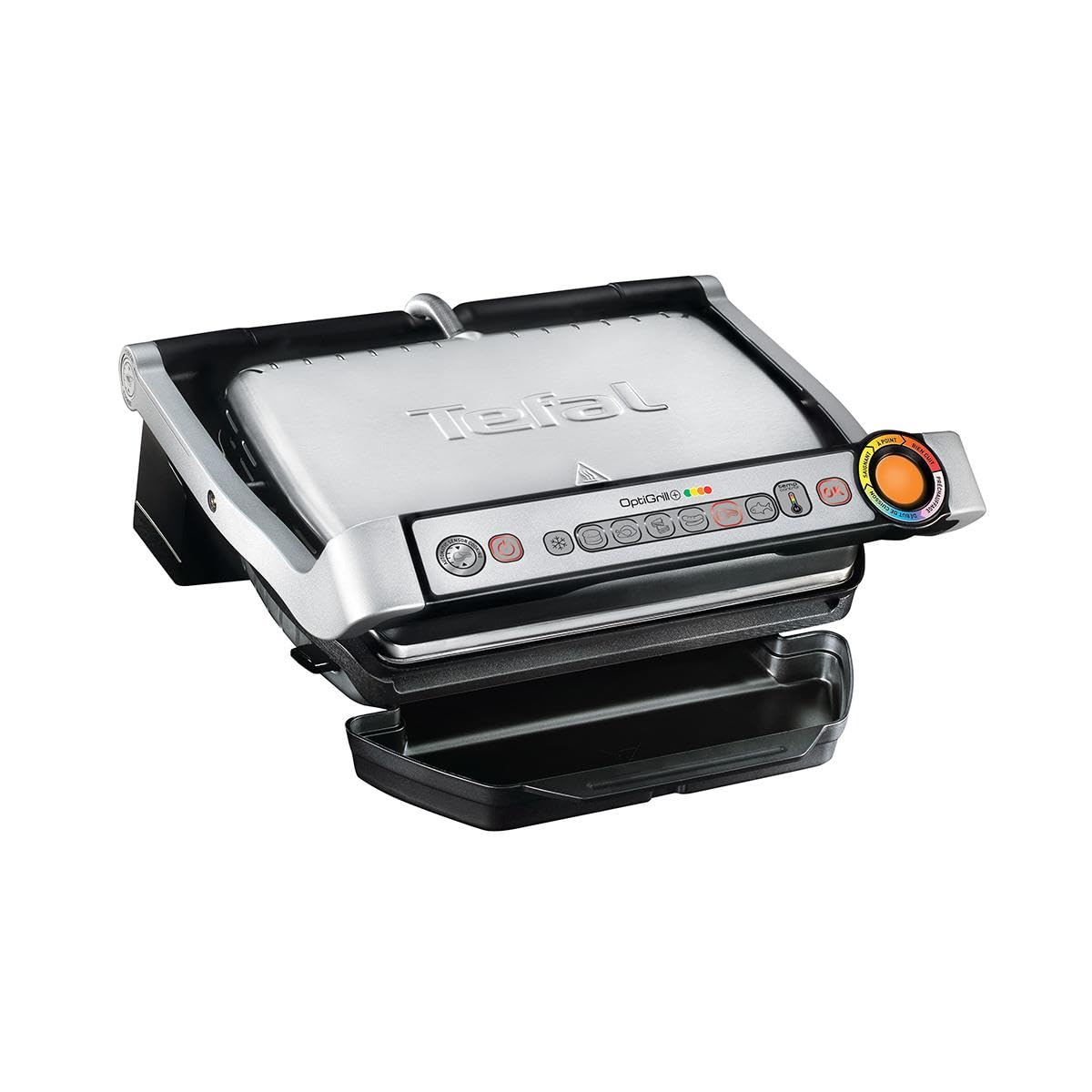 Tefal OptiGrill Contact Grill, 6 Programmes, Cooking Level Display, Removable Plates, Manual Mode, Electric Grill, Stainless Steel, GC705D16