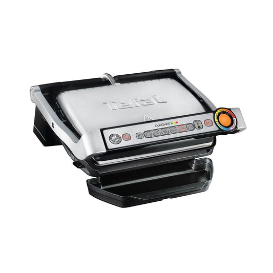 Tefal OptiGrill Contact Grill, 6 Programmes, Cooking Level Display, Removable Plates, Manual Mode, Electric Grill, Stainless Steel, GC705D16