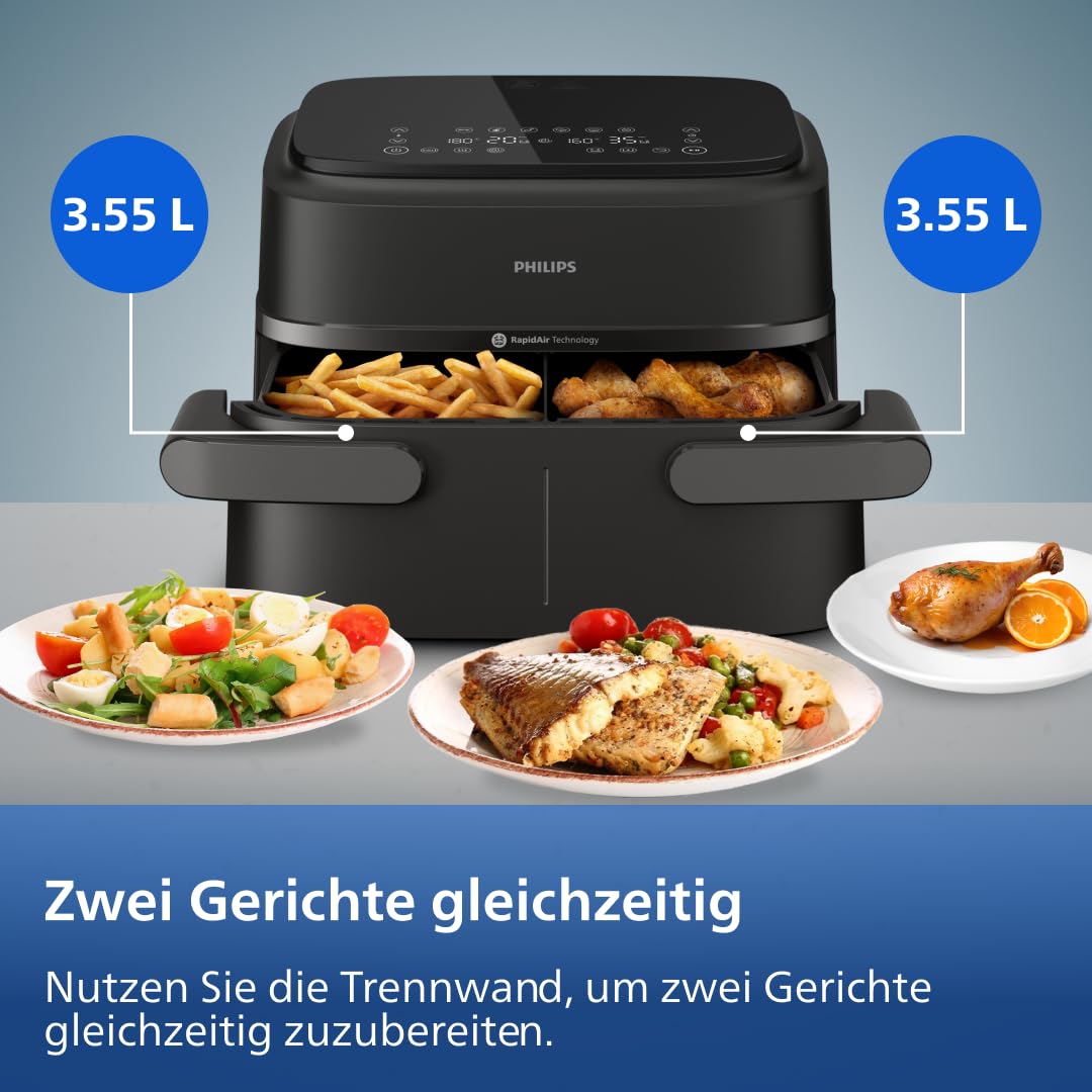 Philips Dual Basket Airfryer 9L – 2 Zones, Sync Function & RapidAir Plus