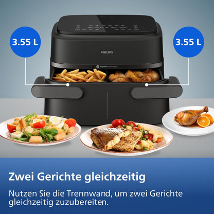 Philips Dual Basket Airfryer 9L – 2 Zones, Sync Function & RapidAir Plus