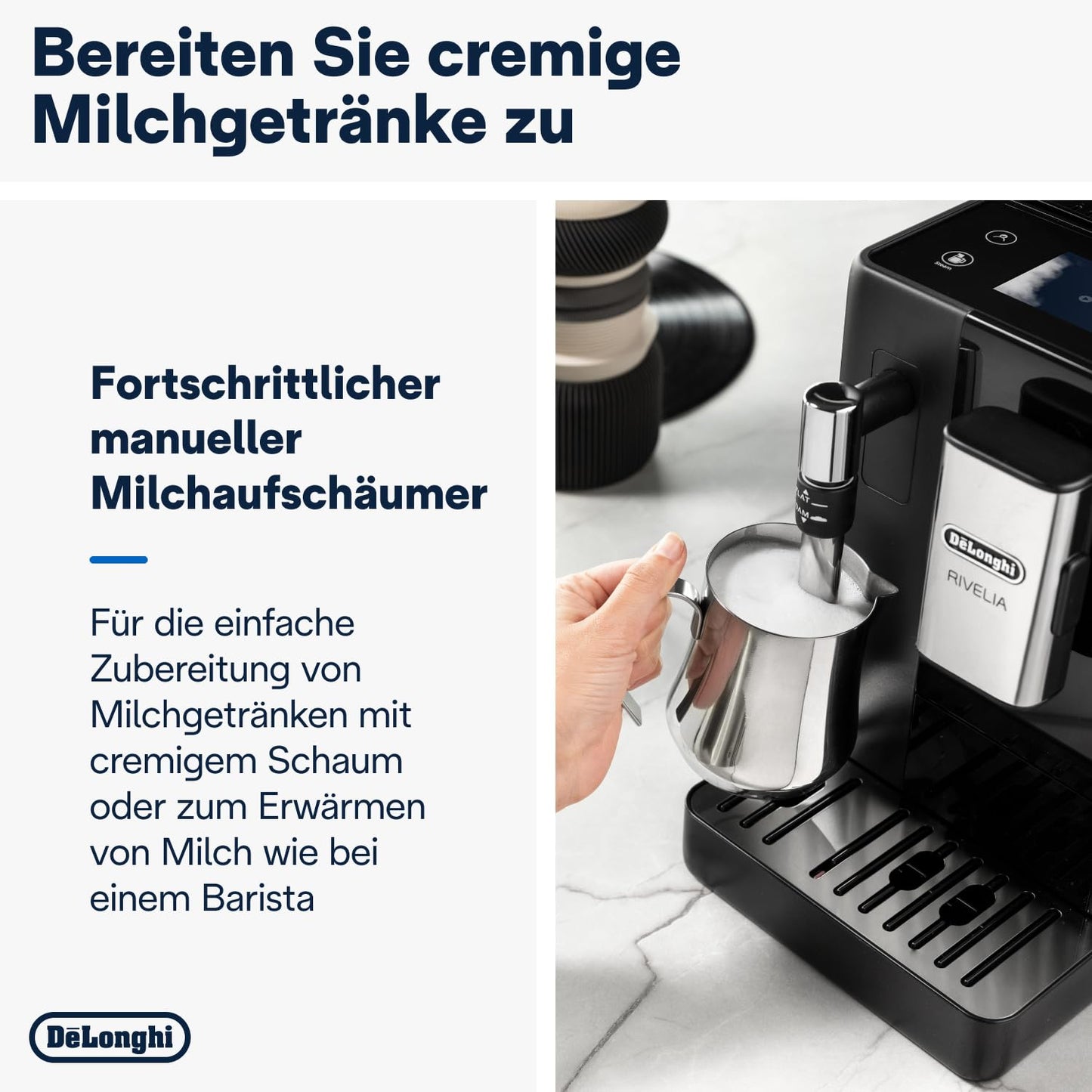 De'Longhi Rivelia – Interchangeable Bean Hopper, 16 Drinks & Touch Display
