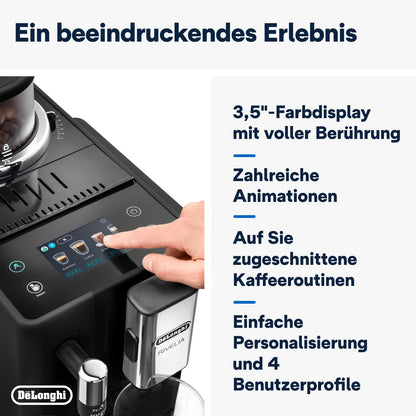 De'Longhi Rivelia – Interchangeable Bean Hopper, 16 Drinks & Touch Display