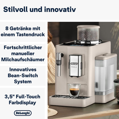 De'Longhi Rivelia – Interchangeable Bean Hopper, 16 Drinks & Touch Display