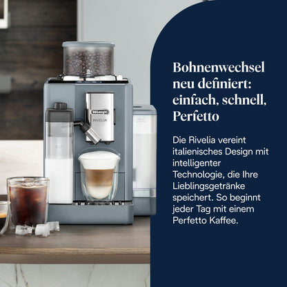 De'Longhi Rivelia – Interchangeable Bean Hopper, 16 Drinks & Touch Display