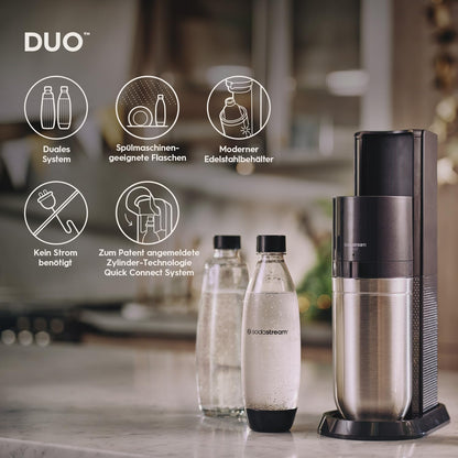 SodaStream Duo Titanium Starter Kit – Includes 2 Glass & 2 Plastic Bottles + Cylinder