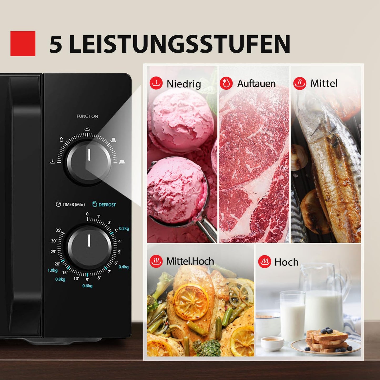 Toshiba MW2-MM20PF(BK) Microwave, Solo Microwave 20 l, 800 W, 5 Power Levels with Practical Defrost Function, LED Lighting in Interior, Black