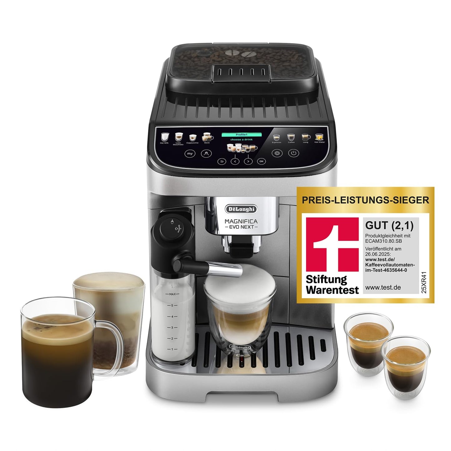 De'Longhi Magnifica Evo Next – 13 Drinks, Color Touch Display & LatteCrema