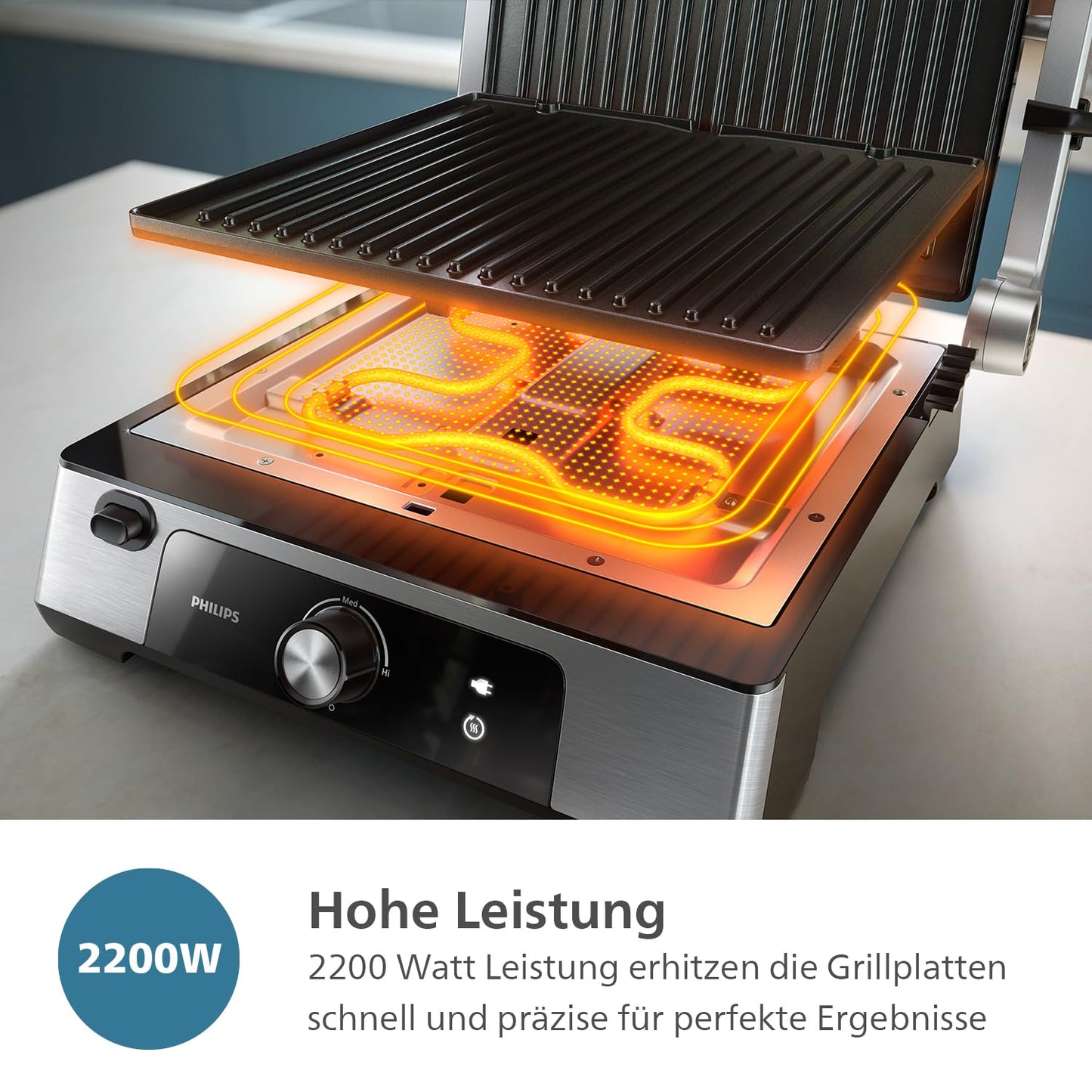 Philips Sandwichmaker 5000 Serie, 750 W, Panini, Waffeln, Sandwichplatten, Schwarz/Silber (HD2350/80)