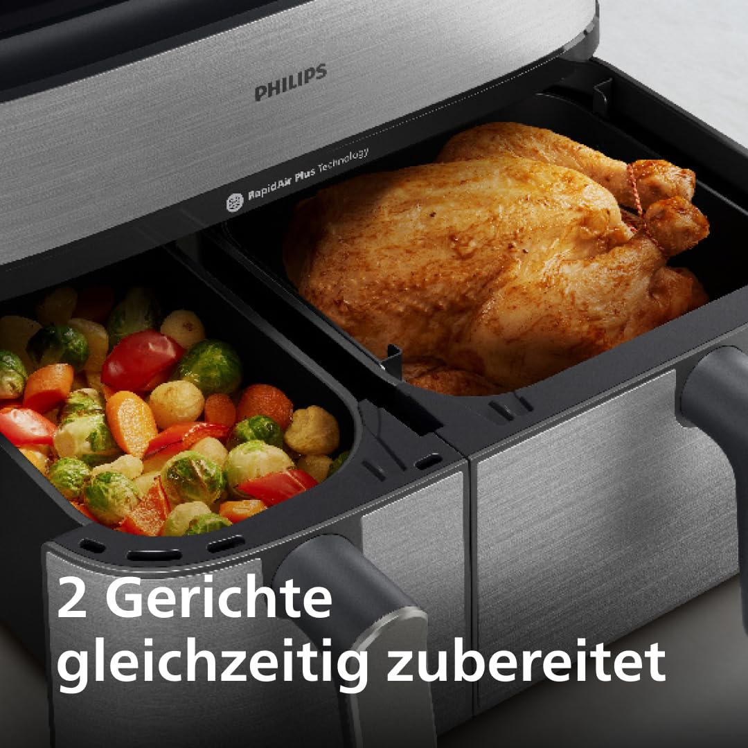 Philips Dual Basket Airfryer 9L – 2 Zones, Sync Function & RapidAir Plus