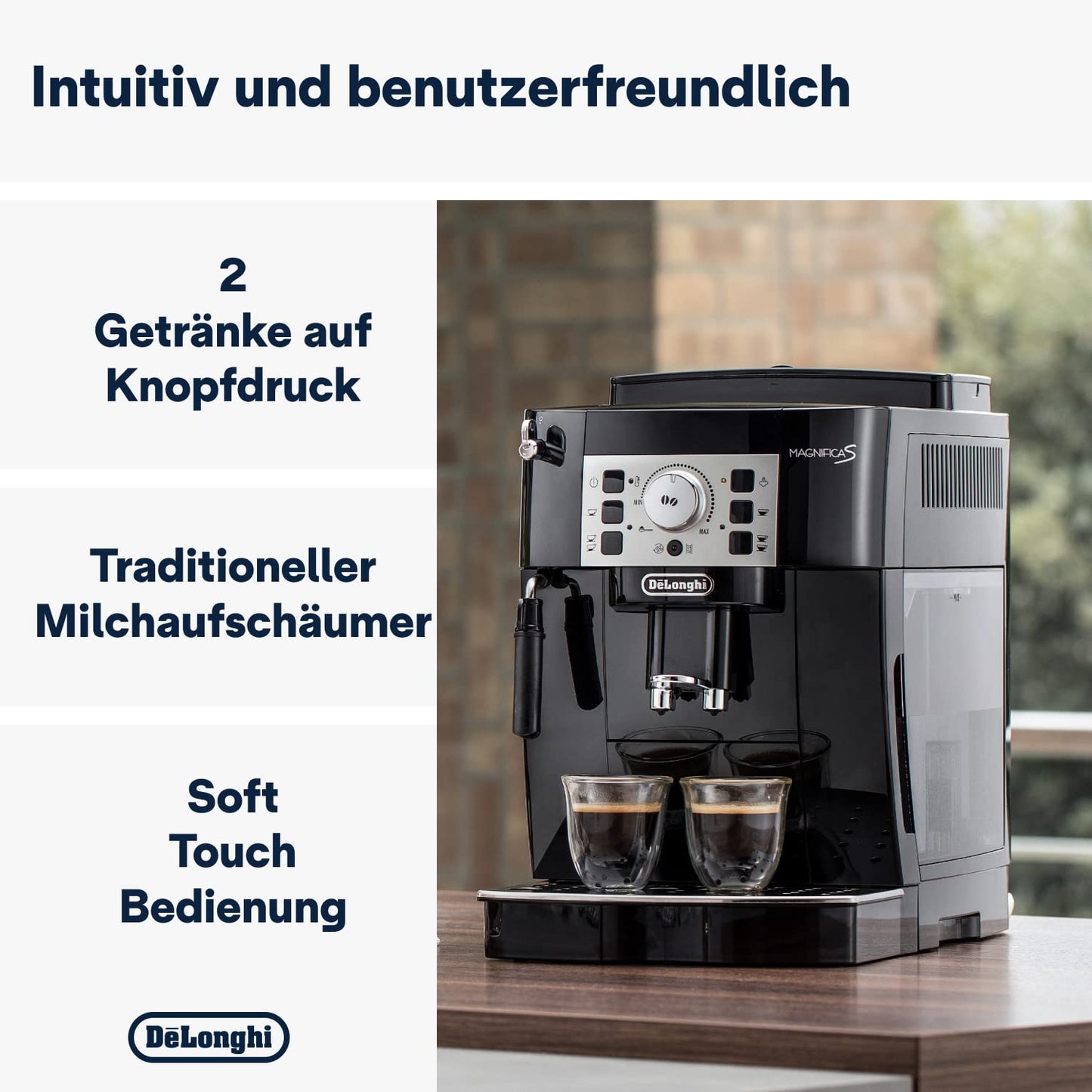 De'Longhi Magnifica Start – Manual Steam Wand, 13-Step Grinder & Soft Touch