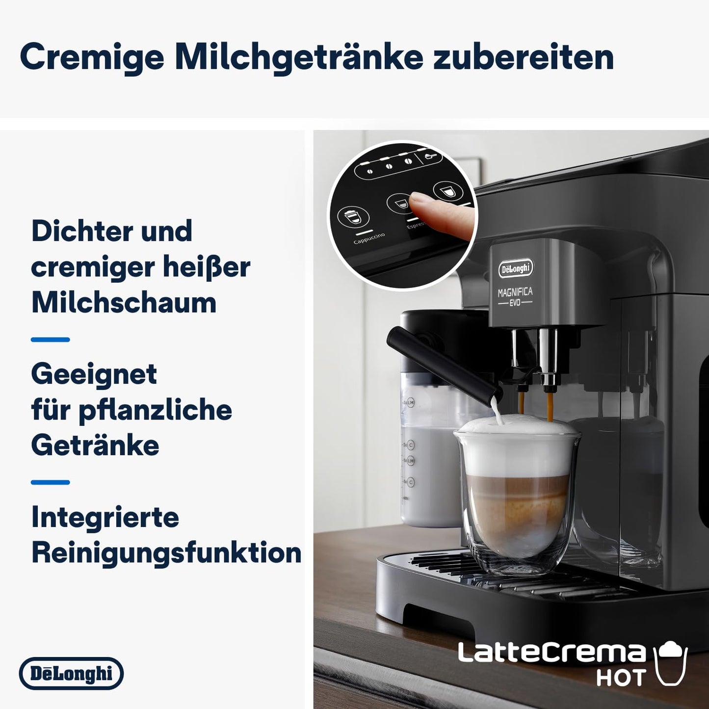 De'Longhi Magnifica Evo – One-Touch Cappuccino, Milk System & 4 Recipes