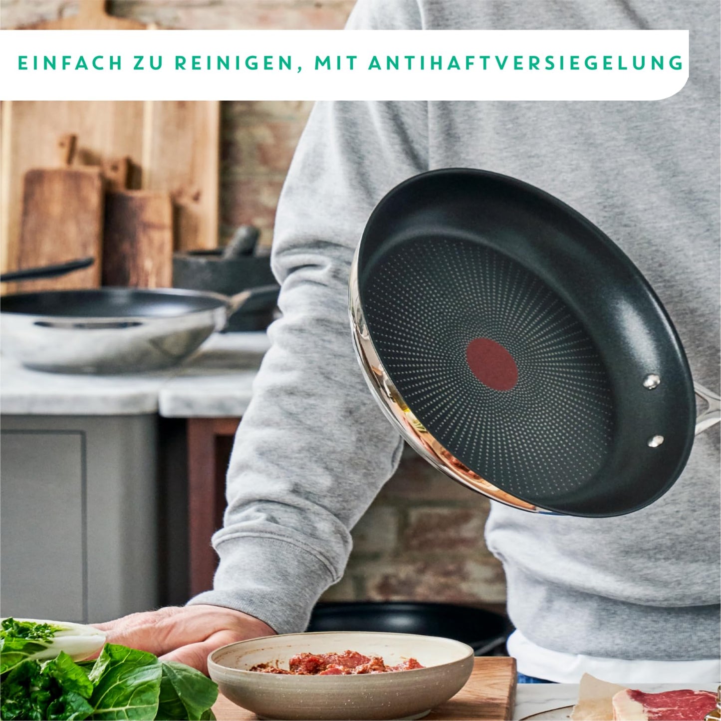 Tefal Jamie Oliver Cook's Direct On E3040644 Frying Pan 28 cm, Non-Stick, Suitable for Induction Cookers, Oven Safe, Stainless Steel Riveted Handle